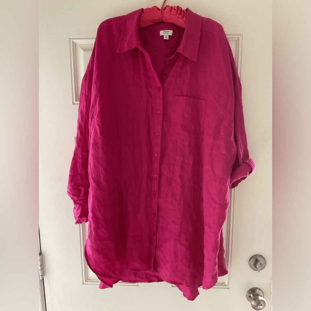 Crown & Ivy Size 4X - 100% Linen Shirt patch pocket worn once No Flaws